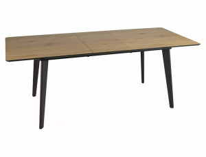 MASA DINING EXTENSIBILA RENE, 160/200 CM, STEJAR/NEGRU MAT, BLAT DIN MDF SI PICIOARE DIN METAL, STIL MODERN - Img 2