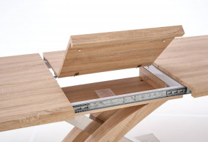 MASA DINING EXTENSIBILA SANDOR, STEJAR SONOMA/CROM, 160/220 CM, BLAT DIN MDF SI PICIOARE DIN METAL, STIL MODERN - Img 3