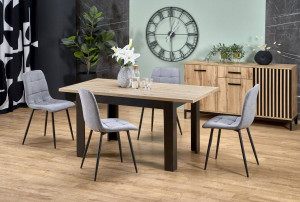 MASA DINING EXTENSIBILA STIL BAGIO, 120/160 CM, STEJAR ARTISAN/NEGRU, DIN PAL LAMINAT SI METAL, STIL MODERN