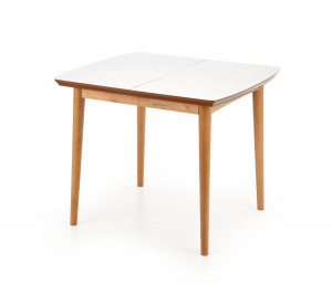 MASA DINING EXTENSIBILA STIL BARRET, ALB/STEJAR LEFKAS, 90/190 CM, BLAT DIN MDF SI PICIOARE DIN LEMN MASIV, STIL CLASIC - Img 8