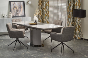 MASA DINING EXTENSIBILA STIL DANCAN, CU EFECT DE MARMURA ALBA/GRI/NEGRU, 160/220 CM, DIN CERAMICA SI METAL, STIL MODERN - Img 6