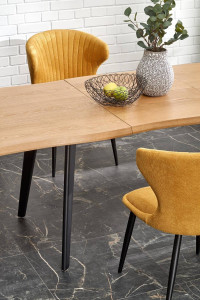 MASA DINING EXTENSIBILA STIL DICKSON 2, STEJAR NATURAL/NEGRU, 150/210 CM, BLAT DIN MDF SI PICIOARE DIN METAL, STIL MODERN - Img 5