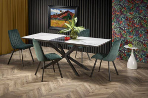 MASA DINING EXTENSIBILA STIL DIESEL, CU EFECT DE MARMURA ALBA/GRI INCHIS/NEGRU, 160/200 CM, DIN CERAMICA SI METAL, STIL MODERN