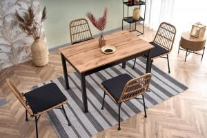 MASA DINING EXTENSIBILA STIL GREG, STEJAR WOTAN/NEGRU, 124/168 CM, BLAT DIN PAL MELAMINAT, STIL VINTAGE - Img 2