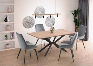 MASA DINING EXTENSIBILA STIL LEGARTO, STEJAR NATURAL/NEGRU, 160/200 CM, BLAT DIN MDF SI PICIOARE DIN METAL, STIL MODERN - Img 2