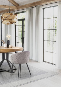 MASA DINING EXTENSIBILA STIL MERCY, STEJAR AURIU/NEGRU, 120/160 CM, BLAT DIN MDF SI PICIOARE DIN METAL, STIL MODERN - Img 3