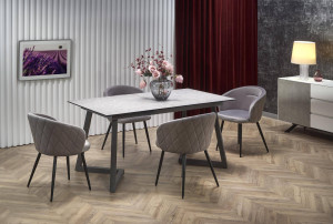 MASA DINING EXTENSIBILA TIZIANO, GRI DESCHIS/GRI INCHIS, 160/210 CM, DIN MDF, STICLA SI METAL, STIL MODERN - Img 2