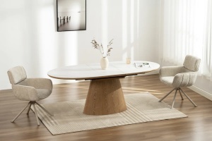 MASA DINING EXTENSIBILA, UNIQUE 160/200CM, FURNIR, STICL SI CERAMICA, ASPECT MARMURA ALBA, ARTIM GROUP SELECTION