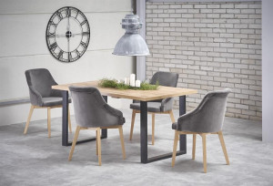 MASA DINING EXTENSIBILA VENOM, STEJAR WOTAN/NEGRU, 160/210 CM, BLAT DIN MDF LAMINAT SI PICIOARE DIN METAL, STIL VINTAGE