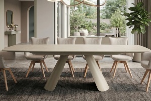 MASA DINING EXTENSIBILA VOGUE 160-240CM, REALIZATA DIN CADRUL METALIC SI BLAT CERAMIC, CULOARE BEJ/SAMPANIE, INVICTA INTERIOR - Img 10