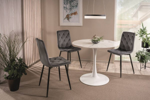 MASA DINING/LIVING, 90 CM, EFECT DE MARMURA ALBA/ALB, BLAT DIN CERAMICA SI PICIOR DIN METAL, STIL MODERN - Img 2