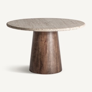 MASA DINING/LIVING VARZI 130CM, BEJ/MARO, CONFECTIONATA DIN TRAVERTIN SI MDF NUC, STIL MODERN, VICAL HOME