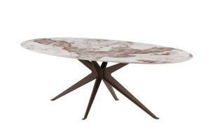 MASA DINING OVALA, PANDORA 220CM, REALIZATA DIN CERAMICA SI METAL, CULOARE MARMURA/BRONZ, INVICTA INTERIOR
