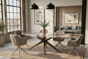 MASA DINING OVALA, PANDORA 220CM, REALIZATA DIN CERAMICA SI METAL, CULOARE MARMURA/BRONZ, INVICTA INTERIOR - Img 11