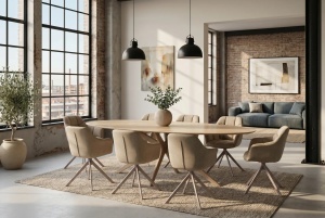 MASA DINING OVALA, TRAVERTIN 220CM, REALIZATA DIN CERAMICA SI METAL, CULOARE GRI SAMPANIE, INVICTA INTERIOR - Img 9