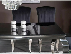 MASA DINING PRINCE, NEGRU/CROM, 180 CM, BLAT DIN STICLA SECURIZATA SI METAL, STIL MODERN - Img 3