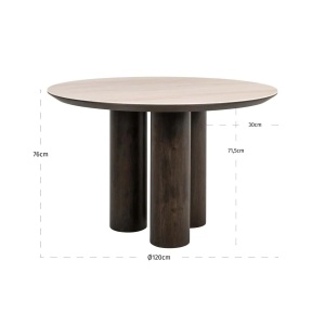 MASA DINING RITZ, 120Ø, 213743, CONFECTIONATA DIN LEMN DE STEJAR, MDF, TRAVERTIN SI LEMN RECICLAT, MARO/NISIPIU, STIL MODERN - Img 4