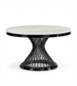 MASA DINING ROMANCE, EFECT DE MARMURA ALBA/NEGRU, 130 CM, BLAT DIN CERAMICA SI PICIOR DIN METAL, STIL MODERN