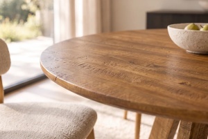 MASA DINING ROTUNDA ART WOOD 140CM, REALIZATA DIN LEMN DE MANGO, CULOARE MARO - Img 9