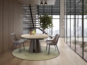 MASA DINING ROTUNDA, SAMARA 138CM, MDF SI METAL, DESIGN MODERN, SCHULLER