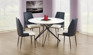 MASA DINING STIL PIXEL, ALB/NEGRU, 120 CM, BLAT DIN MDF LACUIT SI PICIOARE DIN METAL, STIL MODERN