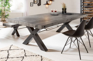MASA DINING, THOR 240CM, COD 40443, METAL SI LEMN PIN GRI, DESIGN INDUSTRIAL