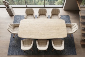 MASA DINING UNIQUE 200CM, REALIZATA DIN FURNIR DE STEJAR, BLAT CERAMIC CULOARE BEJ/NATUR, INVICTA INTERIOR - Img 3