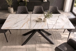 MASA EXTENSIBILA ALPINE 160-200CM, REALIZATA DIN METAL SI BLAT MDF SI CERAMICA, DE CULOARE MARMURA - Img 2