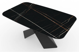 MASA EXTENSIBILA AVANGARD II, 160/240 CM, EFECT DE MARMURA NEAGRA/NEGRU, DIN CERAMICA, STICLA SI METAL, STIL MODERN - Img 3