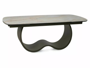 MASA EXTENSIBILA, CASABLANCA 198/274CM, BEJ LUCIOS/CUPRU, BLAT DIN STICLA, CERAMICA SI METAL, STIL MODERN - Img 3