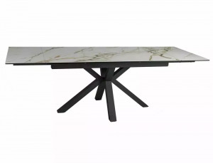 MASA EXTENSIBILA COLUMBUS, EFECT DE MARMURA ALBA/NEGRU MAT, 160/240 CM, DIN STICLA SECURIZATA, CERAMICA SI METAL, STIL MODERN - Img 2