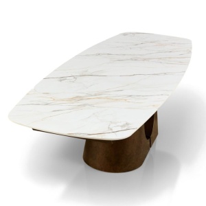 Masă extensibilă de mari dimensiuni Onice Marble Copper, metal vopsit și ceramică cu grosimea de 11 mm, blat din marmură onix mat, bază din cupru mat. Î. 76,5 x A. 100 x L. 200/250/300 cm - Img 4