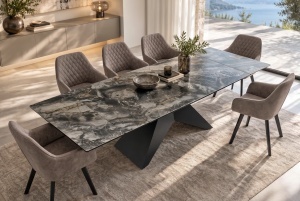 MASA EXTENSIBILA DINING DIAMOND 180/220/260CM, REALIZATA DIN METAL SI CERAMICA, CU ASPECT DE TAUPE SI CULOARE NEAGRA - Img 3