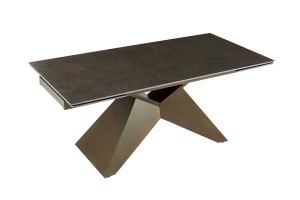 MASA EXTENSIBILA DINING DIAMOND 180/220/260CM, REALIZATA DIN METAL SI CERAMICA, CU ASPECT DE MARMURA RUGINIU SI CULOARE BRONZ