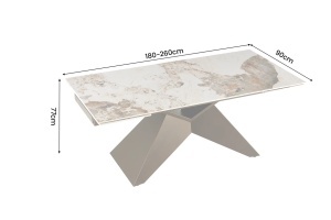 MASA EXTENSIBILA DINING DIAMOND 180/220/260CM, REALIZATA DIN METAL SI CERAMICA PANDORA, CU ASPECT DE MARMURA ALB/MARO SI CULOARE BRONZ - Img 7