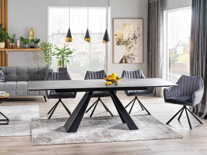MASA EXTENSIBILA DINING, GRI/NEGRU MAT, 180/260 CM, DIN STICLA SECURIZATA, CERAMICA ITALIANA SI METAL, STIL MODERN