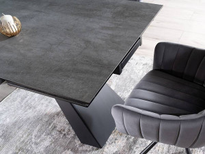 MASA EXTENSIBILA DINING, GRI/NEGRU MAT, 180/260 CM, DIN STICLA SECURIZATA, CERAMICA ITALIANA SI METAL, STIL MODERN - Img 7