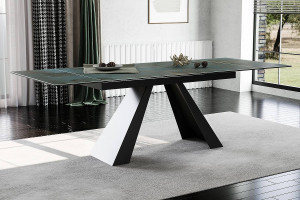 MASA EXTENSIBILA DINING, OSSIDO, TURCOAZ/NEGRU, 160/240 CM, STICLA SECURIZATA, CERAMICA ITALIANA SI METAL, STIL MODERN