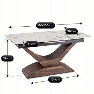 MASA EXTENSIBILA DOLCE, ARTIM MEBLE 160/200CM, BLAT DIN CERAMICA SI FURNIR, CULOARE MARMURA ALBA/NUC, STIL MODERN - Img 10