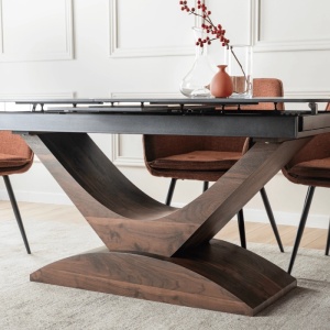 MASA EXTENSIBILA DOLCE, ARTIM MEBLE 160/200CM, BLAT DIN CERAMICA SI FURNIR, CULOARE MARMURA NEAGRA/NUC, STIL MODERN - Img 2