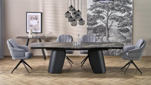 MASA EXTENSIBILA FORUM, 180/260 CM, EFECT DE MARMURA NEAGRA/NEGRU, DIN MARMURA SI METAL, STIL MODERN