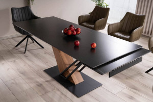 MASA EXTENSIBILA GENESIS, 160/220 CM, EFECT DE MARMURA NEAGRA/STEJAR/NEGRU MAT, DIN CERAMICA, MDF SI METAL, STIL MODERN - Img 4