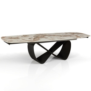 Masă extensibilă Infinity Onice din marmură, ceramică, onix, marmură, bază metalică gri mat lucioasă, H.75 A.100 L.200/250/300 cm - Img 2