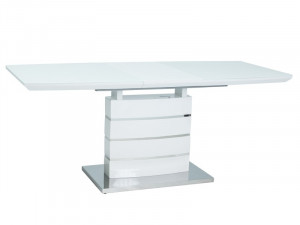 MASA EXTENSIBILA LEONARDO, 140/180 CM, ALB/CROM, DIN MDF, STICLA SECURIZATA SI METAL, STIL MODERN - Img 2