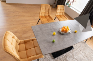 MASA EXTENSIBILA LEONARDO, 140/180 CM, EFECT DE BETON GRI/NEGRU, DIN MDF SI STICLA SECURIZATA, STIL MODERN - Img 5