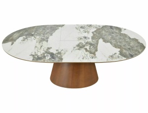 MASA EXTENSIBILA, MAROCCO 160/200CM, ALB LUCIOS/NUC, BLAT DIN MDF SI CERAMICA SI CADRUL DIN MDF SI FURNIR NATURAL, STIL MODERN - Img 2