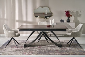 MASA EXTENSIBILA STIL HILARIO, 180/260 CM, NUC/NEGRU, DIN MARMURA SI METAL, STIL MODERN