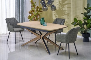 MASA EXTENSIBILA STIL JAMES, 160/220 CM, NATURAL/NEGRU, DIN MDF LAMINAT SI METAL, STIL MODERN