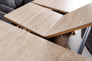 Masă extensibilă UNIQUE (160–200 cm) cu aspect de stejar și blat ceramic din travertin - Img 7