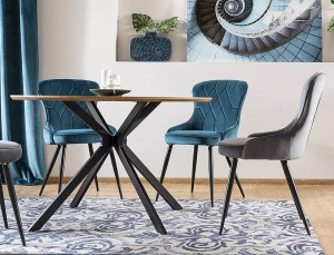 MASA LIVING/DINING 100 CM, STEJAR/NEGRU MAT, BLAT DIN MDF, FURNIR NATURAL SI PICIOARE DIN METAL, STIL MODERN - Img 4